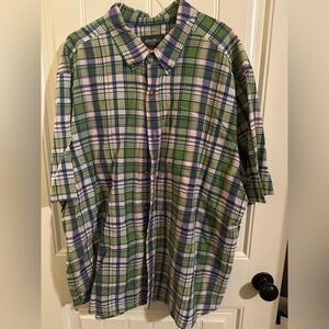 Eddie Bauer Green, Navy & Pink Plaid Button-Down Shirt